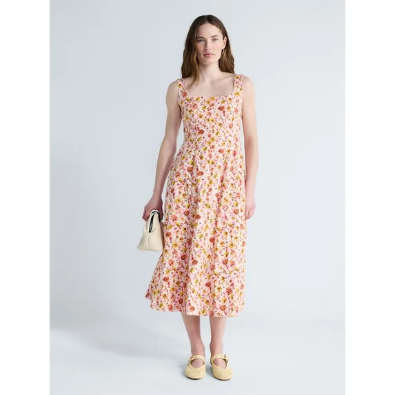Free Assembly Women's and Women's Plus Square Neck Cotton Midi Panel Dress, Sizes XS-4X | Walmart (US)