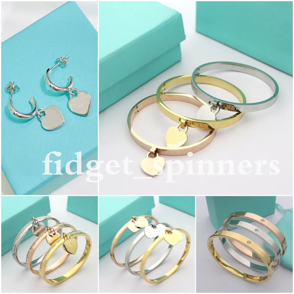 Fashion Designer Bracelet Women Heart Diamond Bracelet Letters Earrings With Dust Bag and Gift Bo... | DHGate