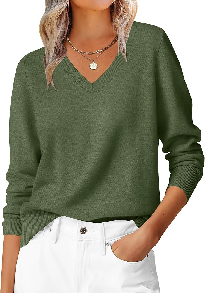ANRABESS Women\u2019s Fall Long Sleeve V Neck Light Sweaters | Amazon (US)