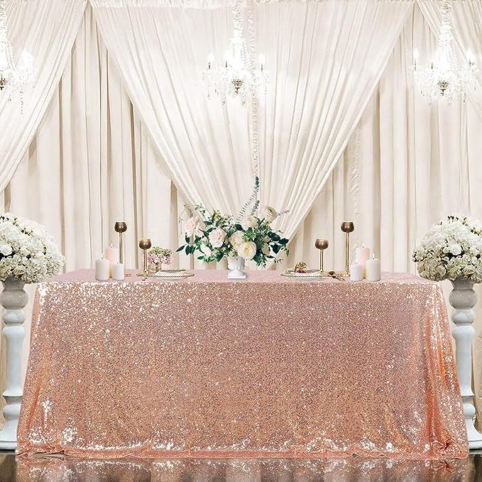Sequin Tablecloth 60"x102" Sparkly Table Cloth Cake Table Cover Overlay for Wedding Birthday Part... | Amazon (US)