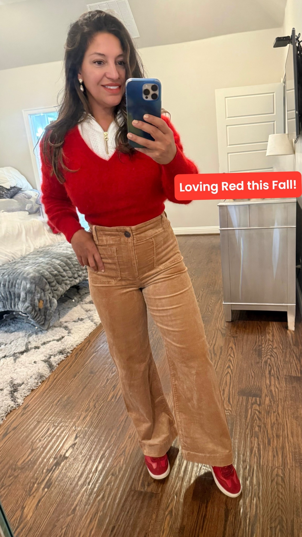 I may be going a little too deep into this trend, but I love red as a pop of color for fall!

These corduroy pants are so comfy and flattering, I may need them in other colors!

I’m wearing my normal jean size in them, and a small in the tops. 

#LTKSeasonal #LTKHoliday #LTKTravel