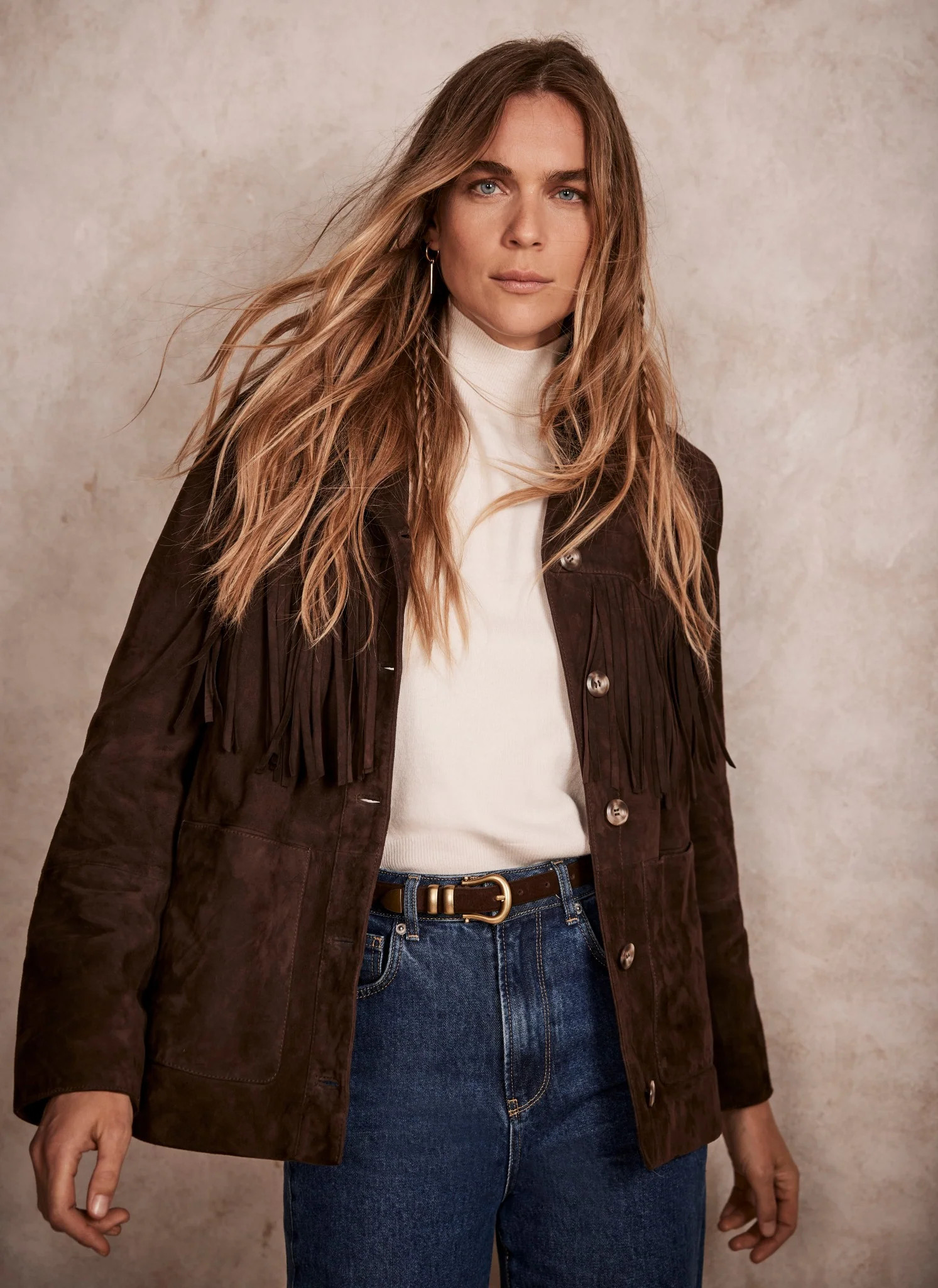 Brown Suede Fringed Jacket | Mint Velvet