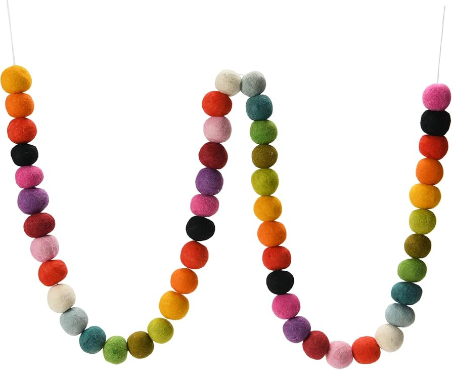 Creative Co-Op Wool Felt Ball Garland, Multi Color | Amazon (US)