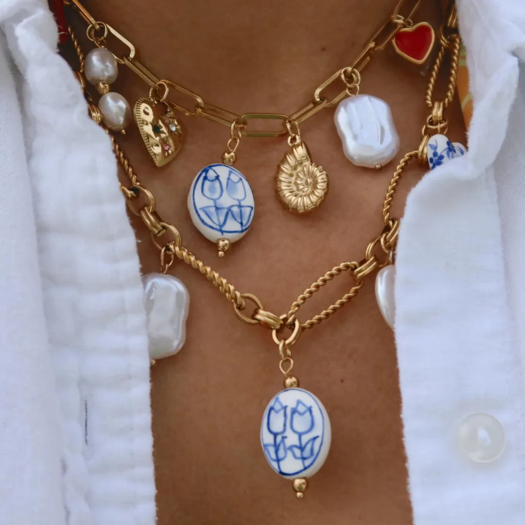 Coastal Charm Necklace Chunky | Portuguese Jewelry, Pearl Summer Necklace, European Summer Non Ta... | Etsy (US)