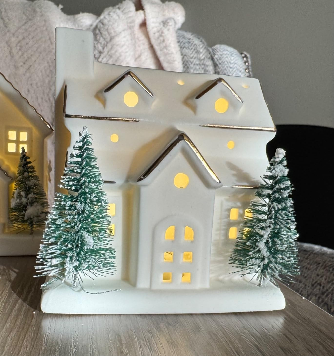 Ceramic White Christmas Village Houses, 3Pcs Light Up Small Porcelain Village House with 6Pcs Christmas Trees, LED Lighted Tabletop House Figurines for Home Decor, Winter Holiday DIY, Gift | Amazon (US)