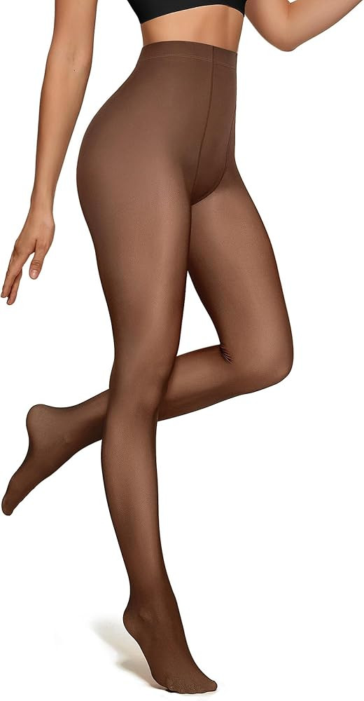 OEAK Womens Fleece Lined Tights Fake Translucent Pantyhose Thermal Opaque High Waisted Winter Leg... | Amazon (US)