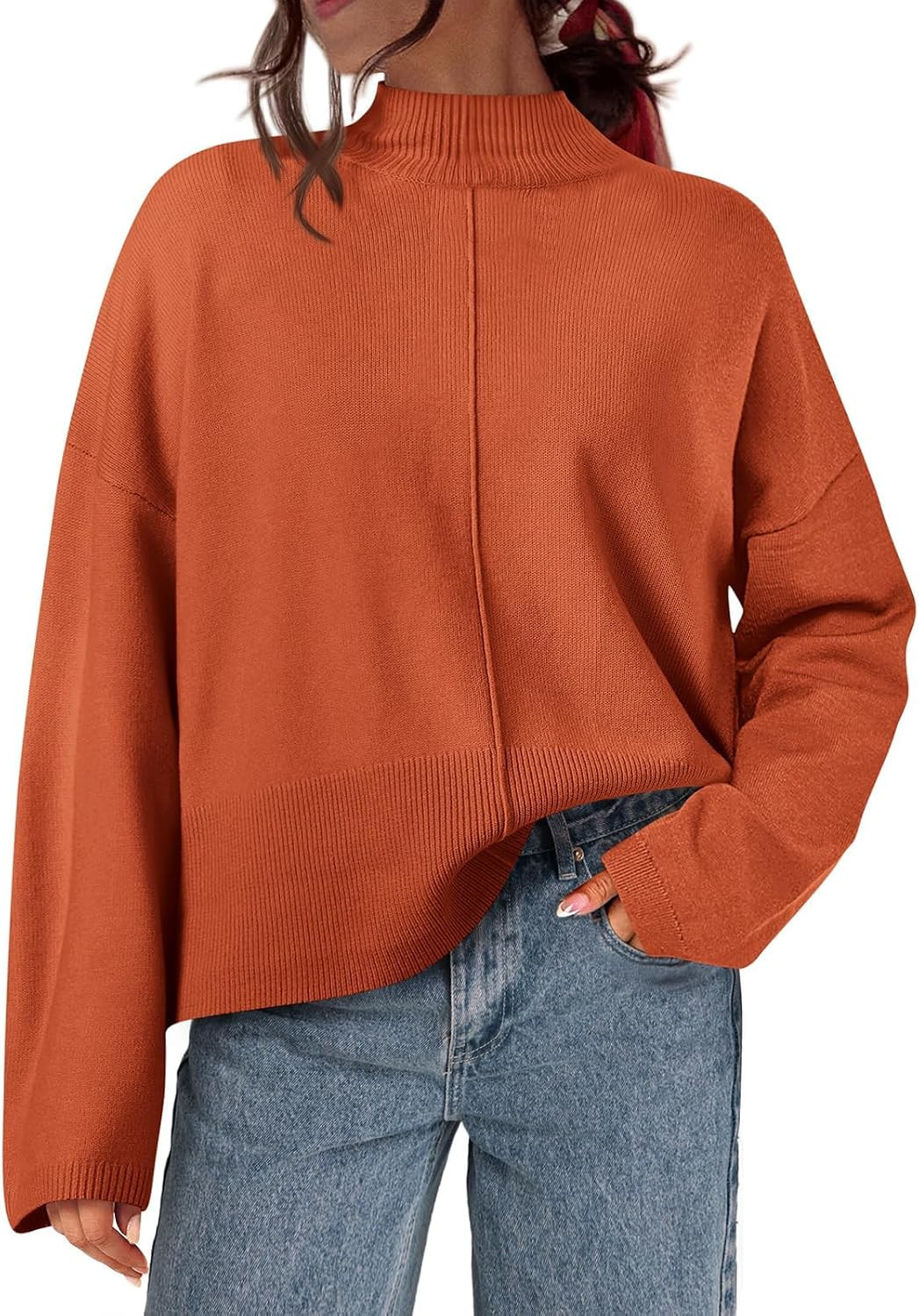 PRETTYGARDEN Womens Sweaters Fall 2025 Long Sleeve Ribbed Knit Pullover Loose Mock Neck Lightweight Casual Sweater Tops | Amazon (US)