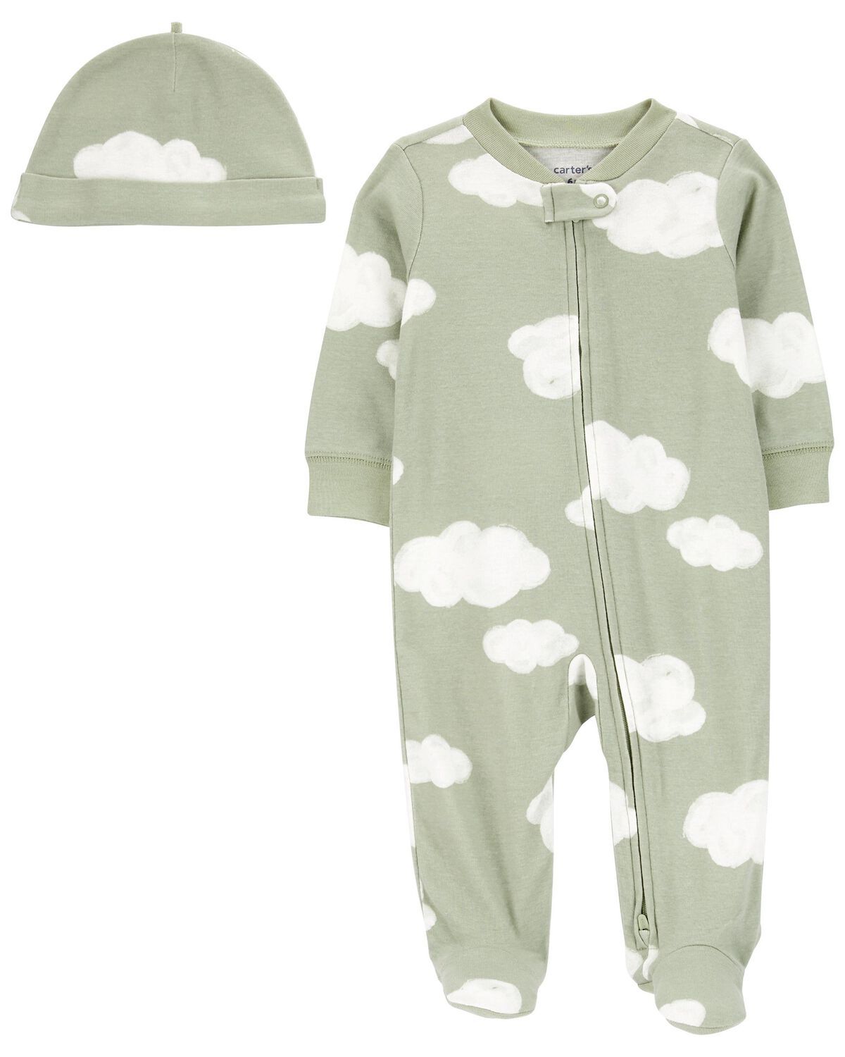 Baby 2-Piece Cloud 2-Way Zip Sleep & Play Pajamas & Cap Set | Carter's