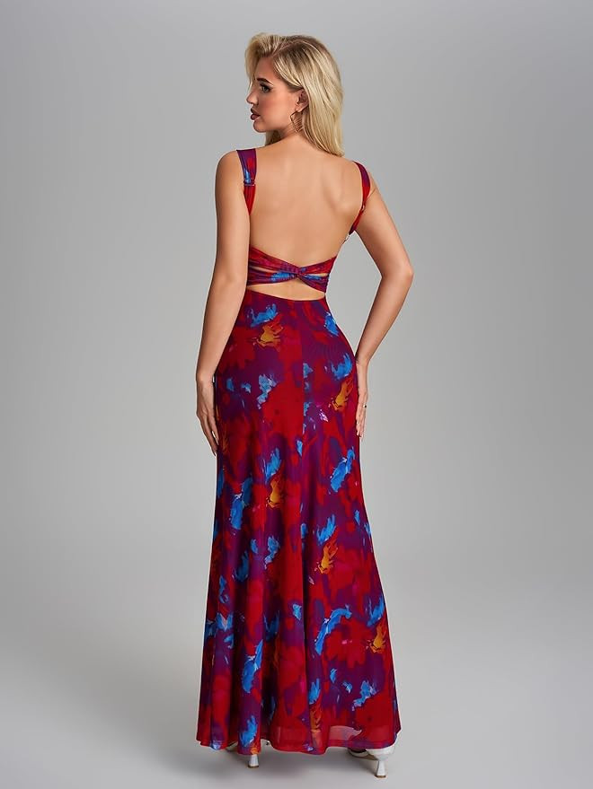 Parthea Womens Summer Floral Maxi Dress 2026 Sleeveless Square Neck Bodycon Wedding Guest Party B... | Amazon (US)