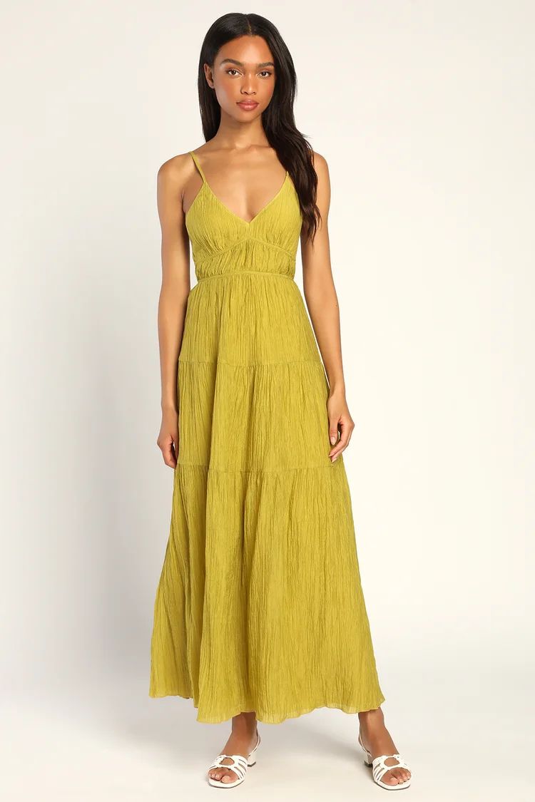 Effortless Vibes Chartreuse Backless Tiered Maxi Dress | Lulus (US)