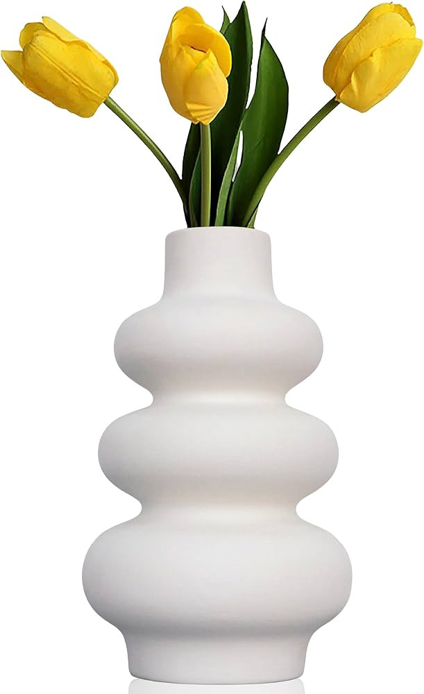 Cusmation Ceramic Vase Modern White Vase Bubble Vases White Circle Vase White Vase Wavy Vase Drie... | Amazon (US)