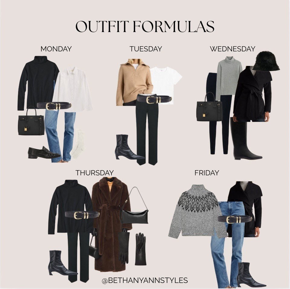 outfit formulas for the week! Take the stress out of getting dressed and plan your outfits out for the week  

#LTKgrwm #LTKHoliday