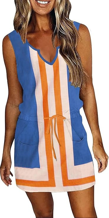 SAUKOLE Womens Sleeveless T Shirt Dresses Casual Cute Floral Print Short Dress Summer Fashion Fro... | Amazon (US)