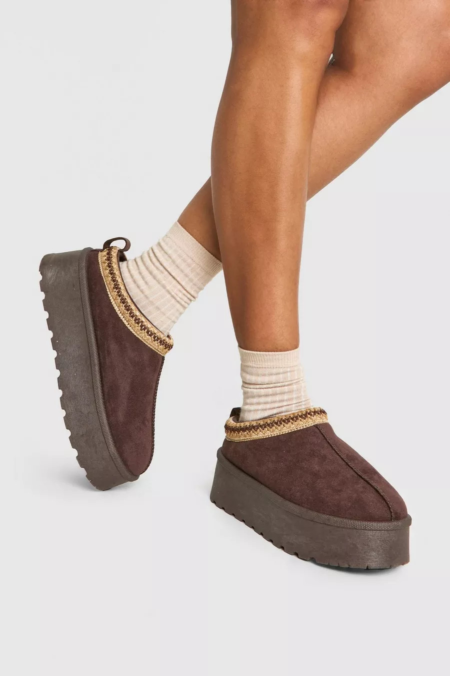 Embroidered Platform Cosy Mules | Boohoo.com (UK & IE)