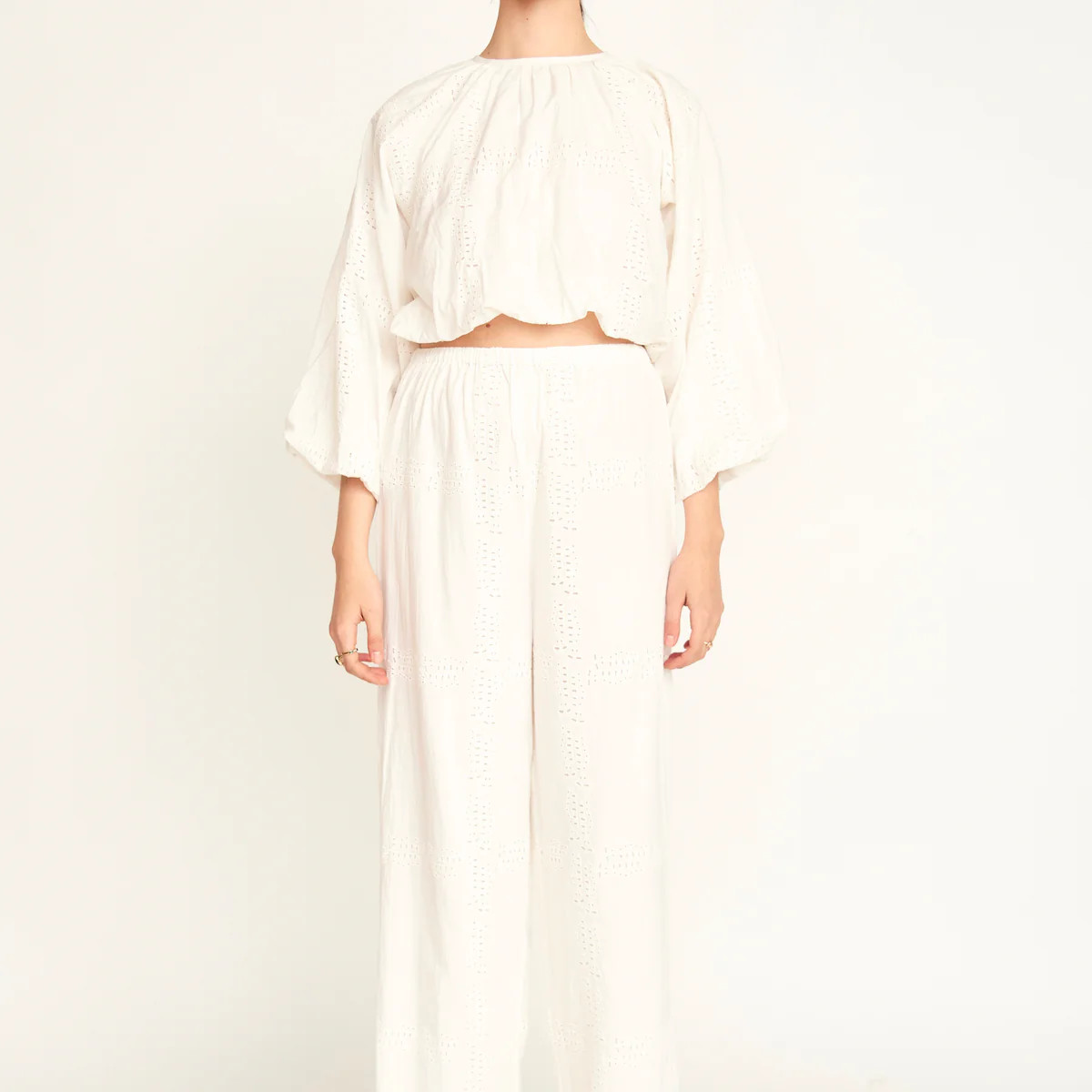 Andaman Bubble Top in White Marine Eyelet | MIRTH