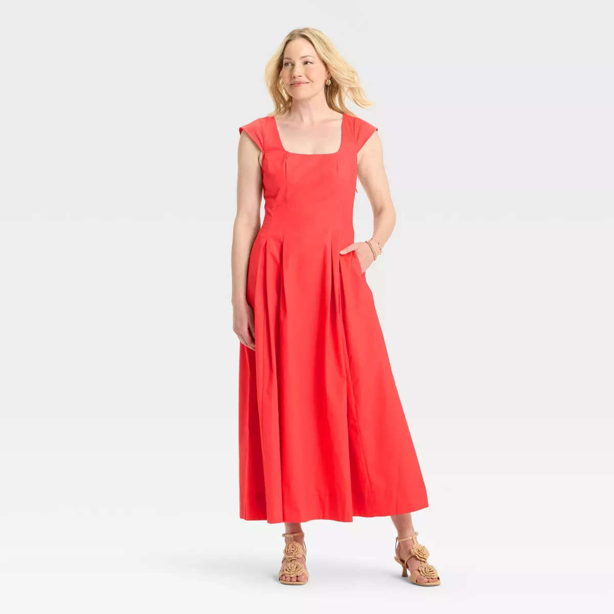 Women's Poplin Midi Dress - A New Day™ Coral 14 | Target