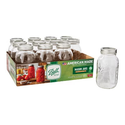 Ball 32oz 12pk Glass Regular Mouth Mason Jar with Lid and Band | Target