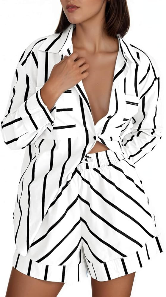 Tankaneo Womens Striped 2 Piece Outfits Shorts Lounge Matching Sets | Amazon (US)