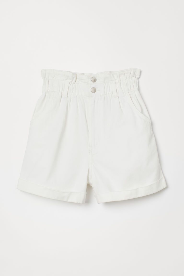 H & M - Cotton Paper-bag Shorts - White | H&M (US + CA)