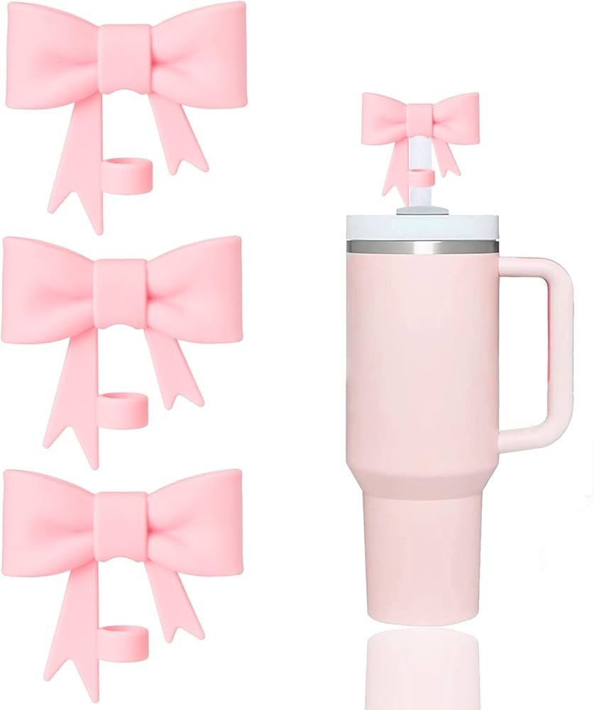 3 Pcs Classic Pink Bow Straw Covers Cap Toppers Compatible with Stanley 30&40 oz Tumbler Cups,Reu... | Amazon (US)