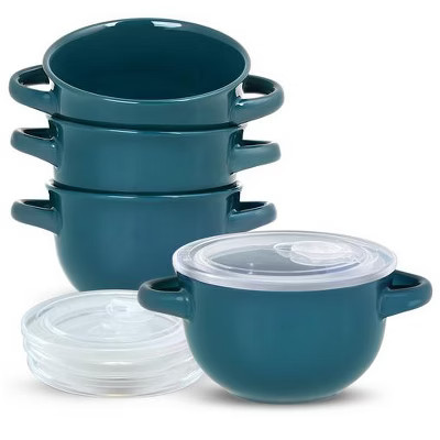 Kook Soup Bowls Crocks with Handles, 18 oz, Set of 4, Teal | Target
