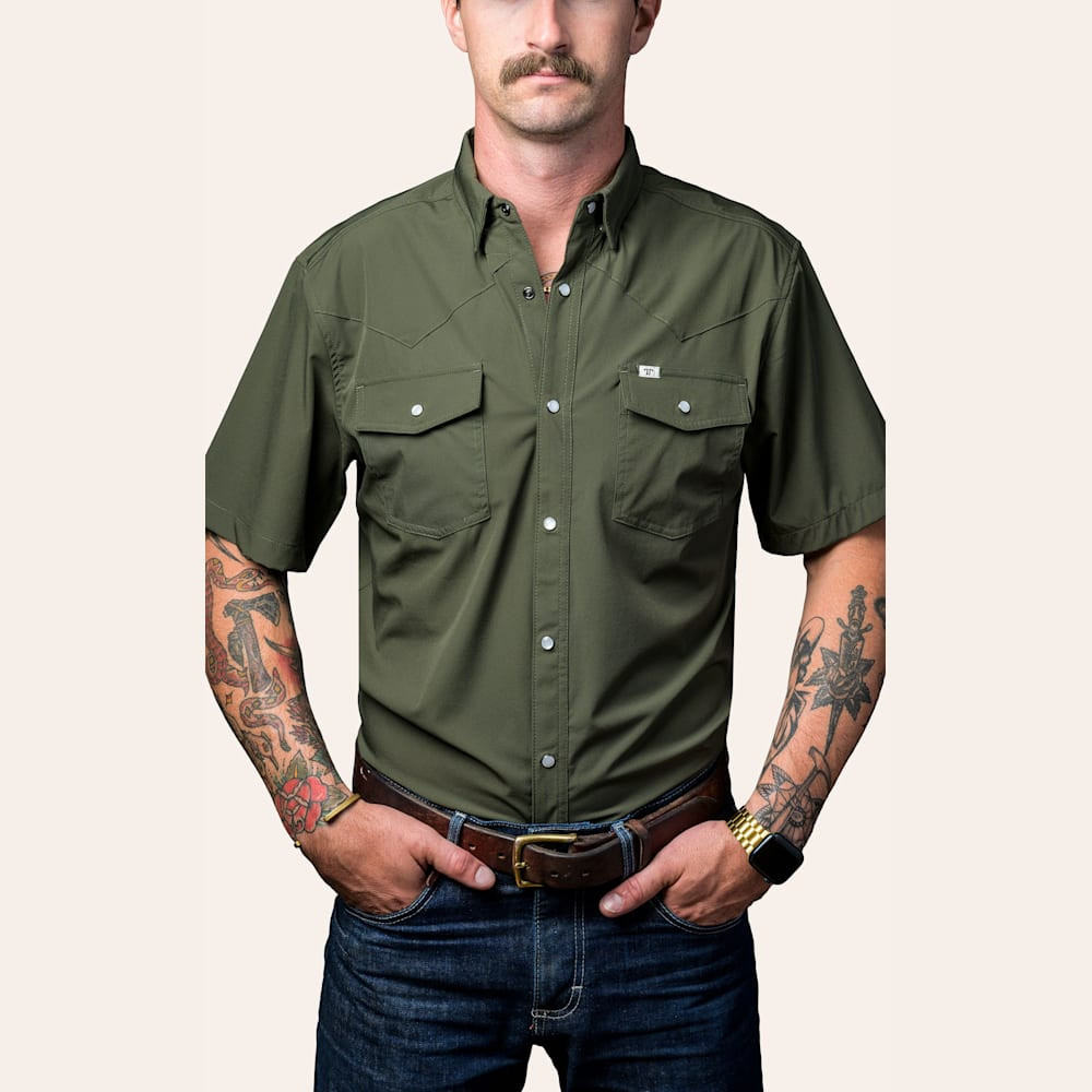 Ferrell Men's Olive Short Sleeve Western Shirt | Cavender's