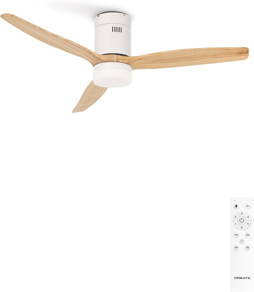 CREATE / WINDCALM M/Deckenventilator ABS mit Beleuchtung Wei\u00df Hellesholzfl\u00fcgel-Optik mi... | Amazon (DE)