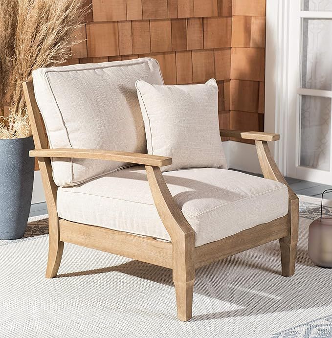 Safavieh CPT1011A Couture Martinique Natural and White Wood Outdoor Arm Chair Patio Armchair | Amazon (US)