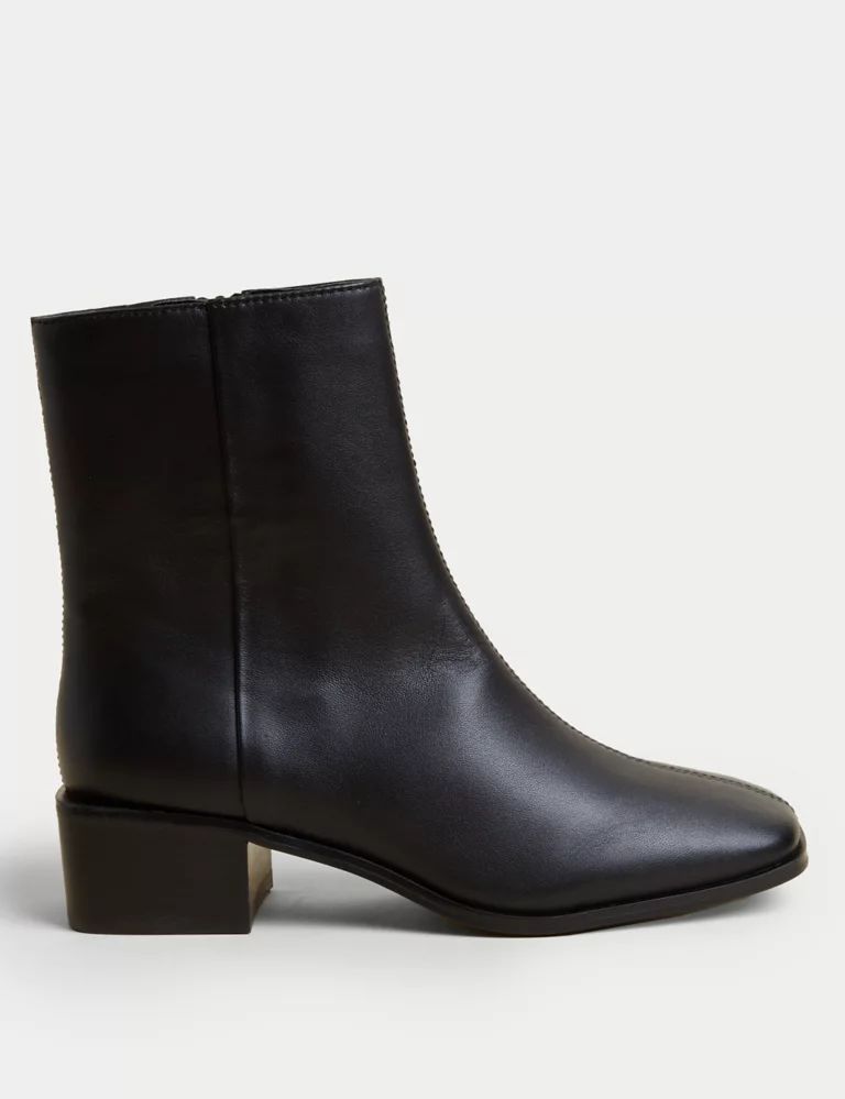 Leather Block Heel Square Toe Ankle Boots | Marks & Spencer (UK)