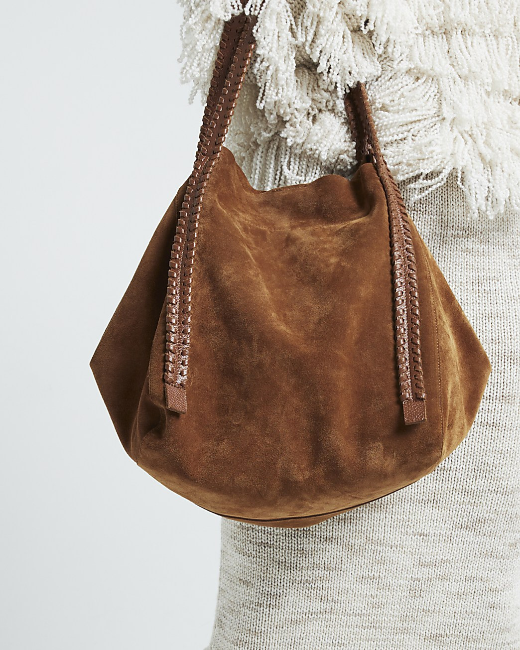 Brown whipstitch suede shopper bag | River Island (UK & IE)