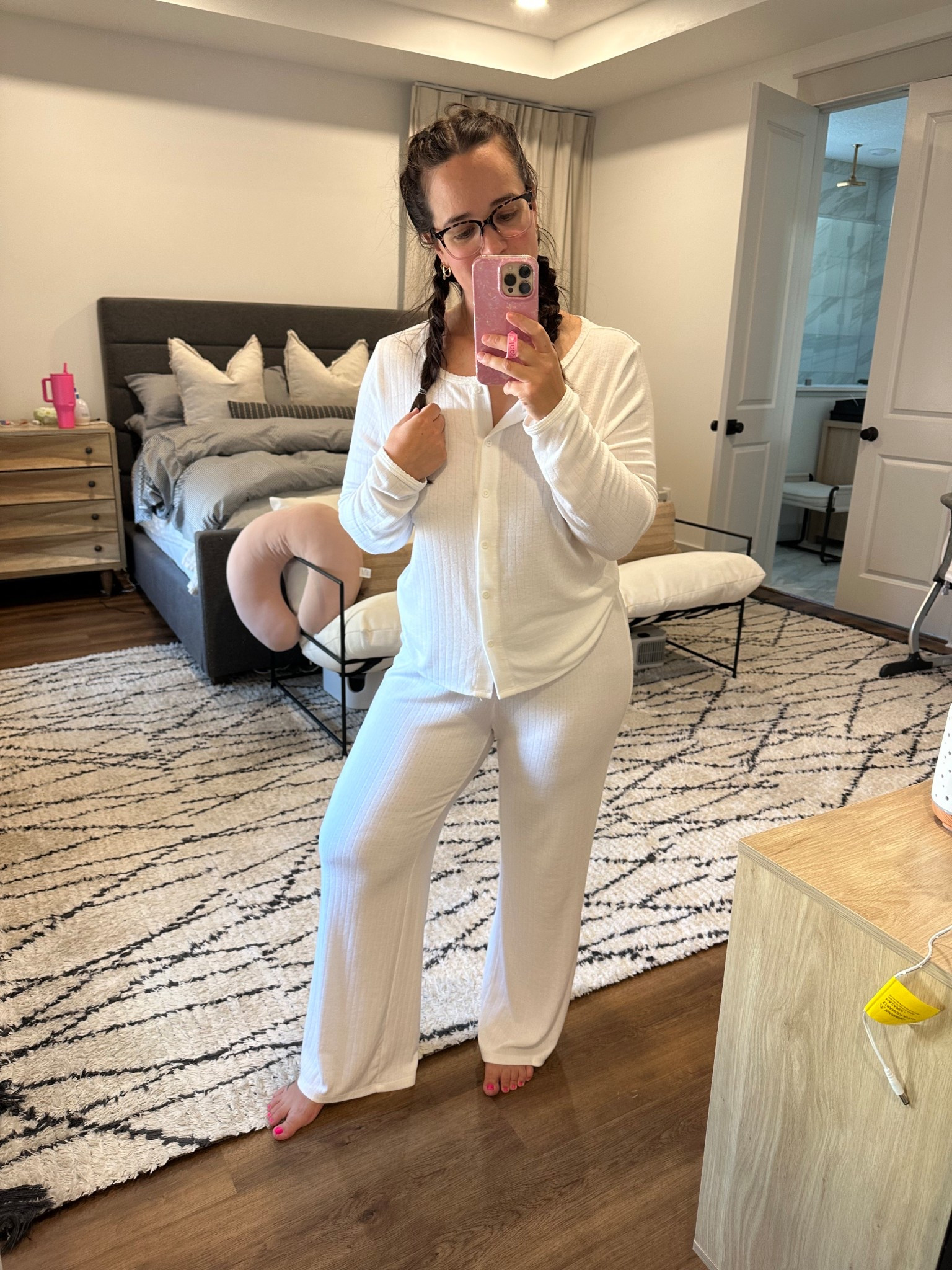 New favorite pajamas from Target! I got mediums. I also got the tank/shorts combo and they are chef’s kiss! #pajamas #targetfinds #postpartum 