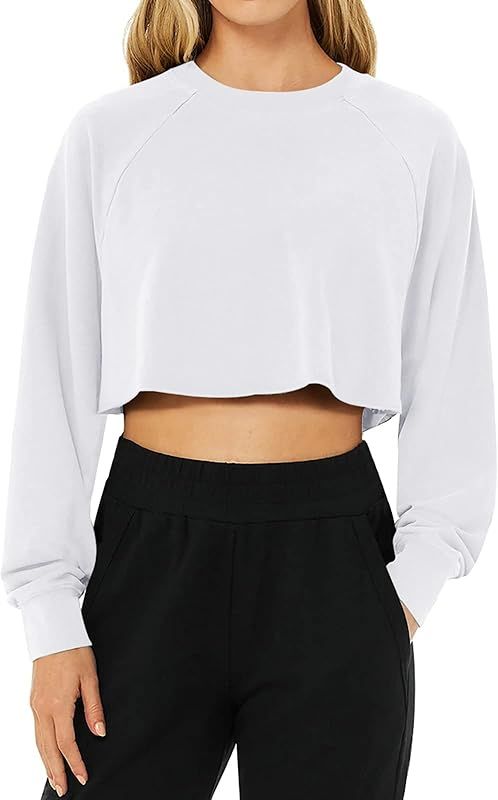 Amazon.com: LASLULU Long Sleeve Crop Top Sexy Tops Cropped Sweatshirt Casual Tops Sweat Shirts Wo... | Amazon (US)