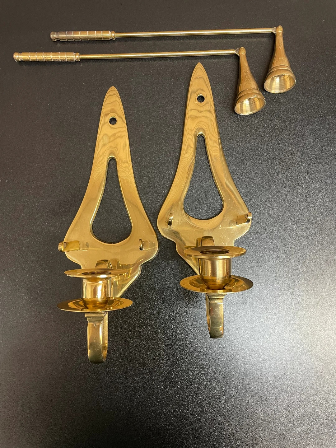 Set of 2 Brass Wall Candle Sconces with Snuffer Holders both with Snuffers Mid Century Modern Hom... | Etsy (US)