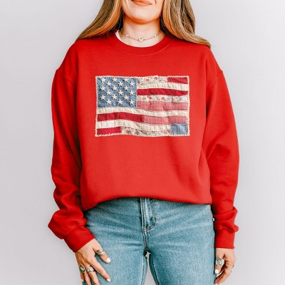 American Flag Faux Patchwork - Women's Graphic Sweatshirt | Target