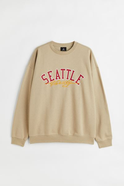 Oversized Fit Sweatshirt - Beige/Seattle - Men | H&M US | H&M (US + CA)