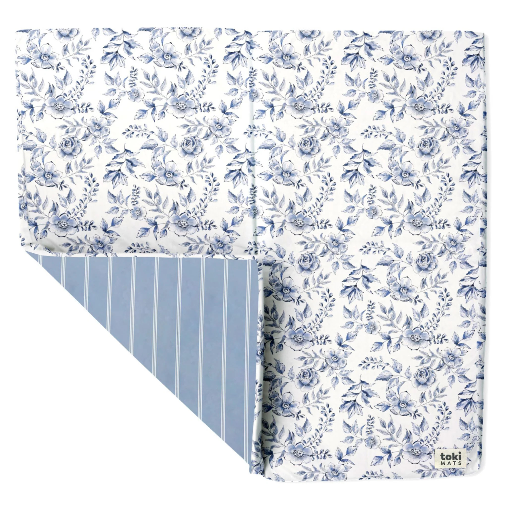 Blue Floral and Stripe Mat | Toki Mats