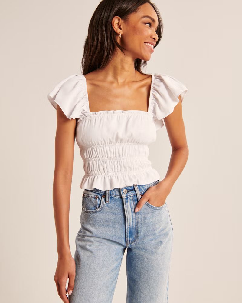 Flutter Sleeve Smocked Top | Abercrombie & Fitch (US)
