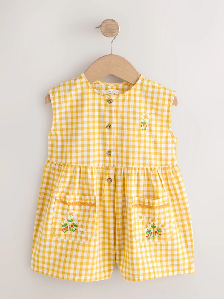 Buy Yellow Gingham Embroidered Sleeveless Playsuit (3mths-7yrs) from Next USA | Next US