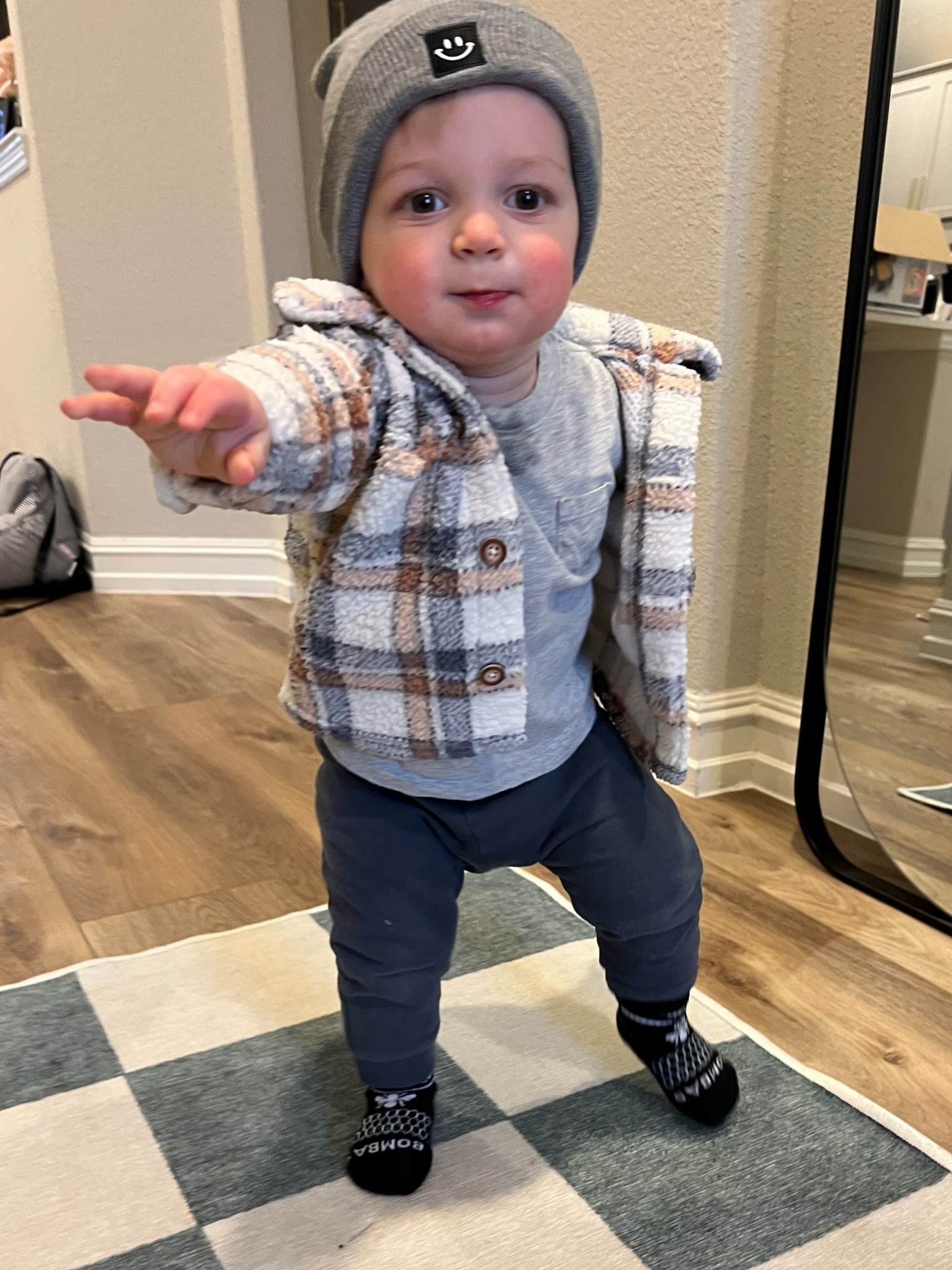 Toddler outfit of the day! Added a beanie and gray tee to this Carters two piece outfit set! 

Toddler style, coat, beanie, winter 

#LTKkids #LTKbaby