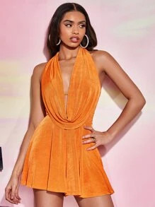 SHEIN BAE Draped Front Backless Halter Neck Romper SKU: sw2211070616005186(12 Reviews)$16.49$15.6... | SHEIN