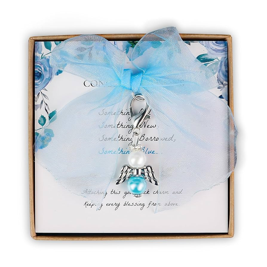 Something Blue Gift for Bride, Bridal Shower Wedding Gifts for Bride to Be with Bouquet Angel Cha... | Amazon (US)