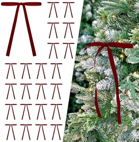 24 Pcs Burgundy/Wine Dark Red Velvet Bows Ornaments for Christmas Tree, Vintage Velvet Christmas ... | Amazon (US)