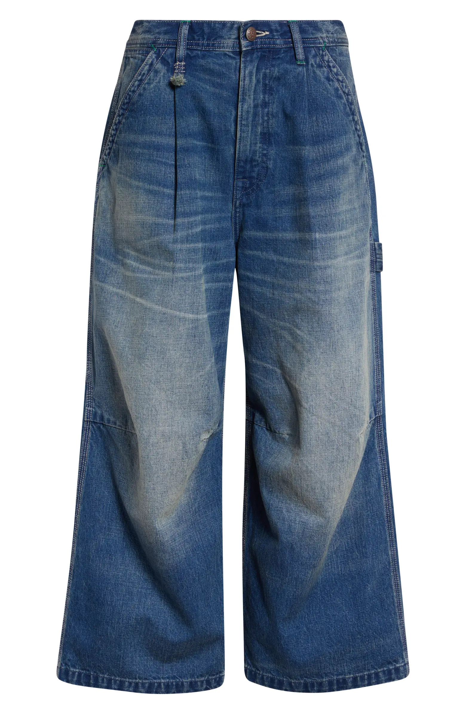 Pleated Crop Wide Leg Carpenter Jeans | Nordstrom
