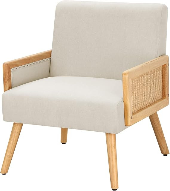 MELLCOM Mid Century Modern Accent Chair, Upholstered Chairs with Bamboo Knitting and Solid Wood L... | Amazon (US)