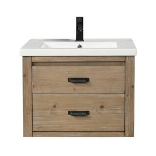 Kane 24 in. W x 18.5 D x 19.5 H Bath Vanity in Weathered Fir with Ceramic Vanity Top in White wit... | The Home Depot