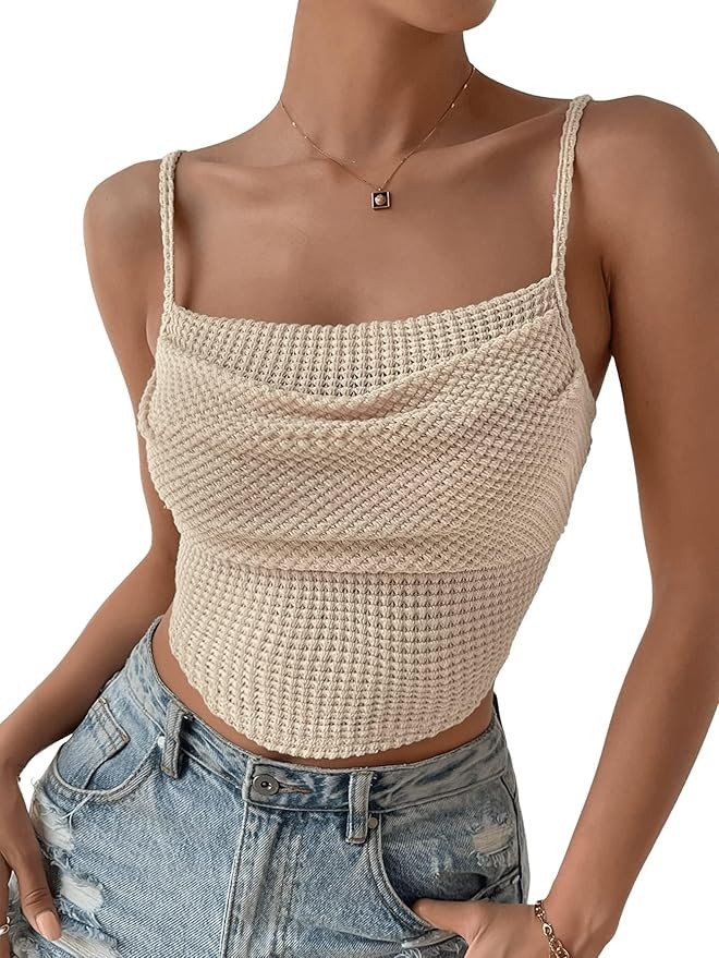 SOLY HUX Women's Spaghetti Strap Draped Front Cami Crop Top Summer Camisole | Amazon (US)
