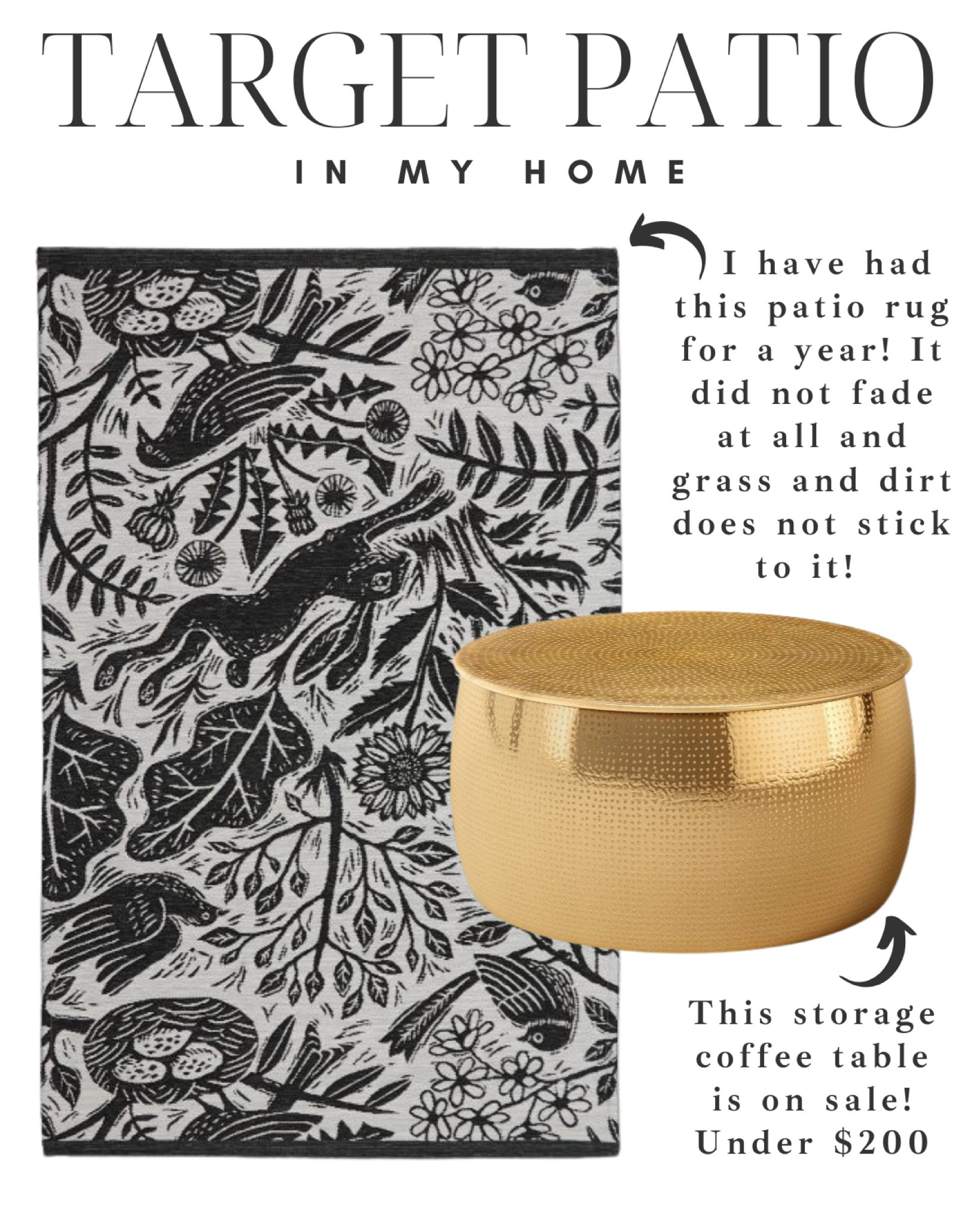 This rug and storage coffee table combo for the outdoors is so good and affordable!

Spring patio, outdoor patio, furniture, storage, outdoor, gold patio, black-and-white patio, spring decor Outdoor rug

#LTKsalealert #LTKstyletip #LTKSeasonal