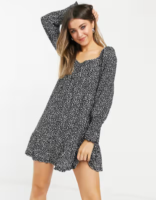 Miss Selfridge fit & flare mini dress in monochrome ditsy | ASOS (Global)