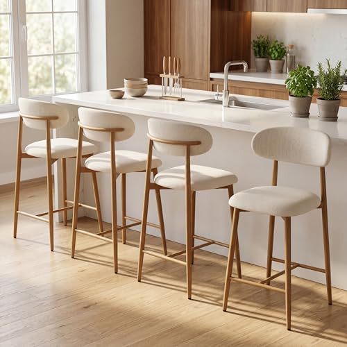 AQO Counter Height Bar Stools Set of 4, Upholstered Counter Stools Modern Barstools with Metal Le... | Amazon (US)