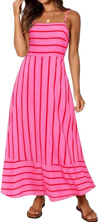 MEROKEETY Women's 2024 Summer Floral Boho Maxi Dresses Casual Sleeveless Spaghetti Strap Smocked ... | Amazon (US)